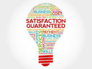 Satisfaction Guaranteed bulb word cloud business concept